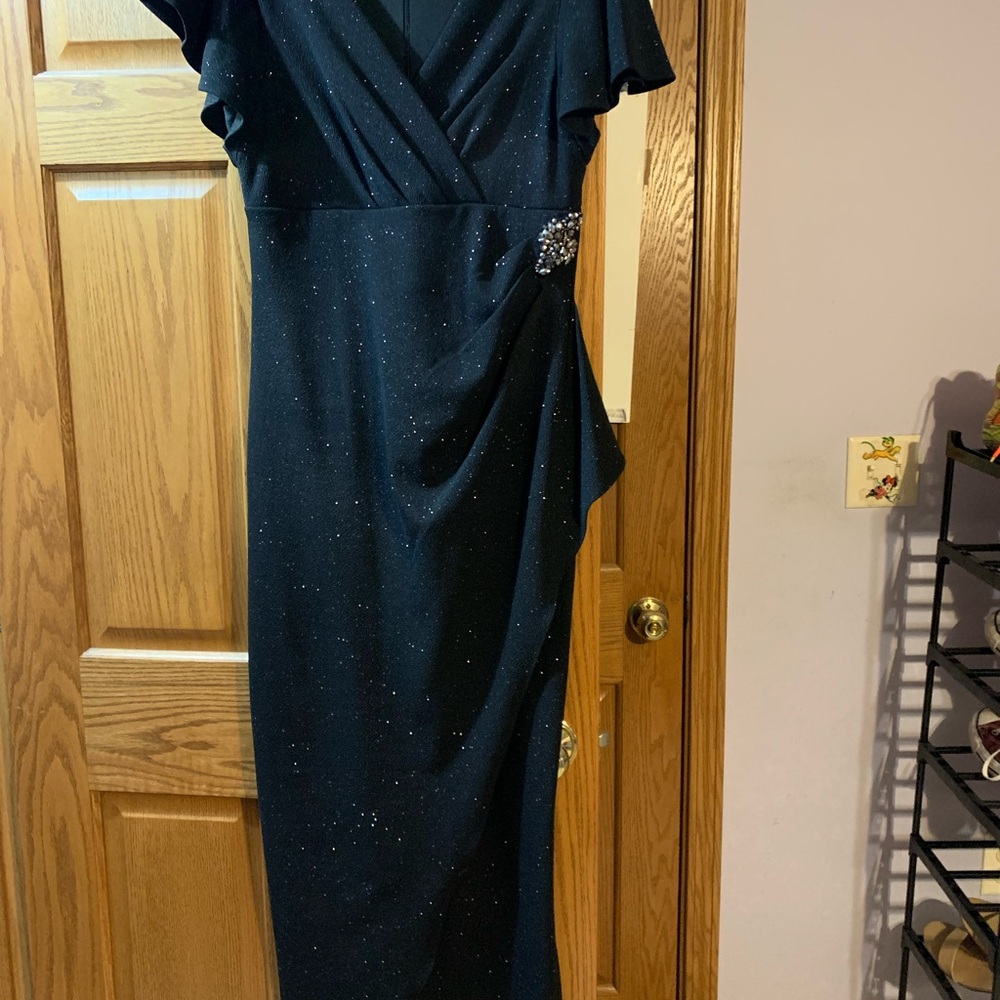 Elegant Black Dress with V-Neck and beautiful silver accents